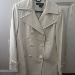 New York & Company Ivory Double-Breasted Pea Coat